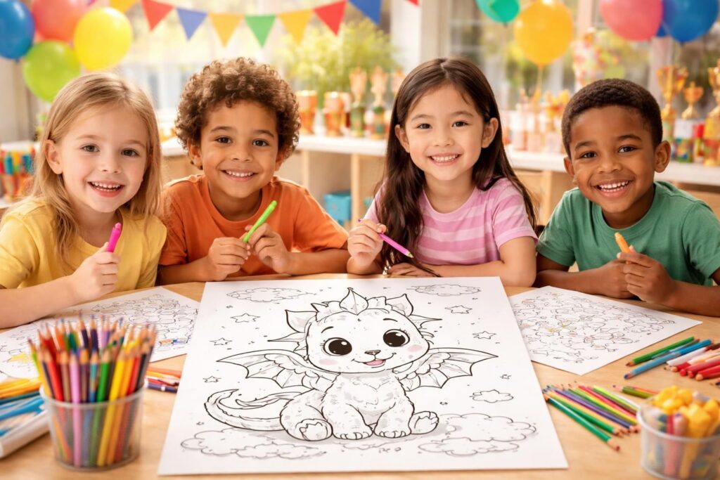 Organisez un concours de coloriage à imprimer dragon amusant et gratifiant
