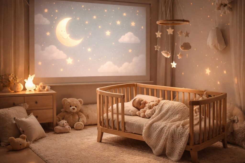 Berceuses pour un bébé : ambiance apaisante sur écran de projection
