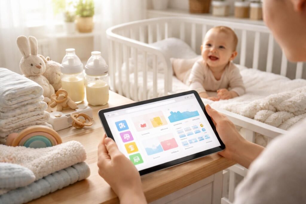 Organisation puériculture de son bébé : routines partagées sur tablette tactile