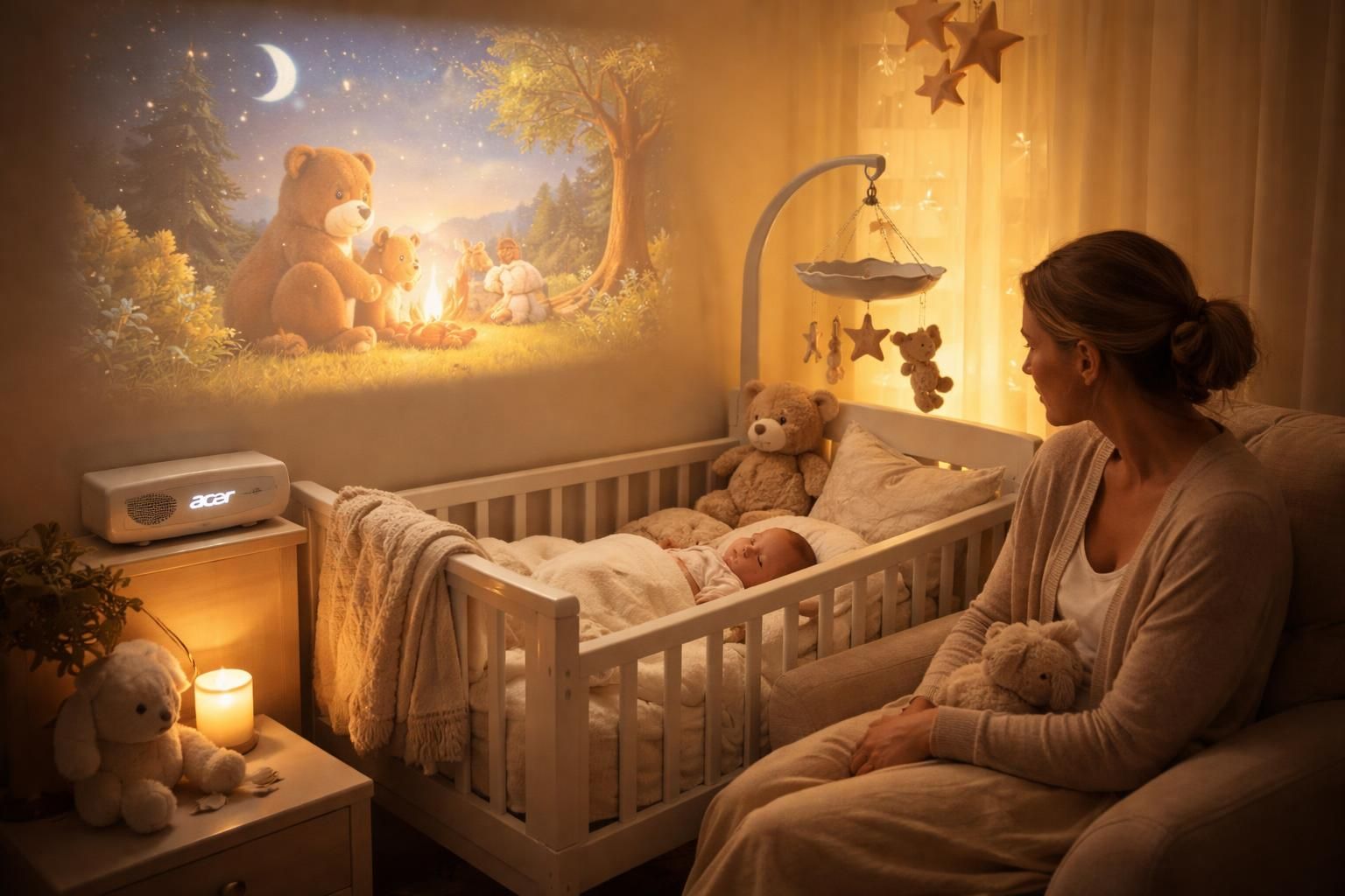 découvrez comment créer un rituel de coucher apaisant pour votre bébé avec une histoire projetée grâce au vidéoprojecteur acer, pour des nuits douces et sereines.