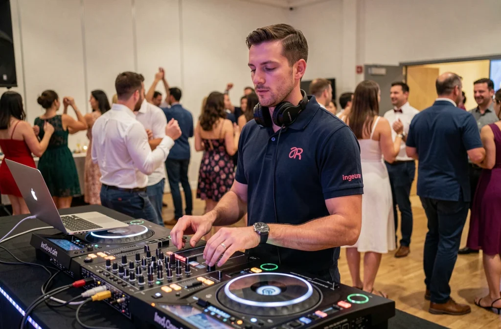 DJ Atomix Deejay derrière sa console lors d'une animation d'anniversaire en Indre-et-Loire